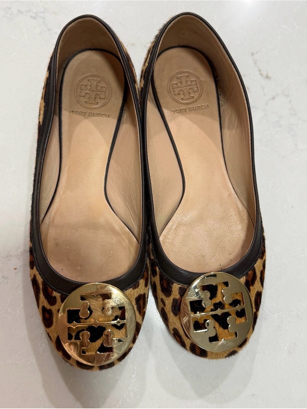 Tory Burch Minnie Travel Ballet Flats – Leopard Calf Hair – Size 9.5